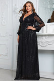 Sparkly Black A Line Long Mother of the Bride Dress
