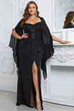 Sparkly Black Mermaid Long Mother of the Bride Dresswith Slit