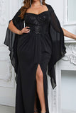 Sparkly Black Mermaid Long Mother of the Bride Dresswith Slit