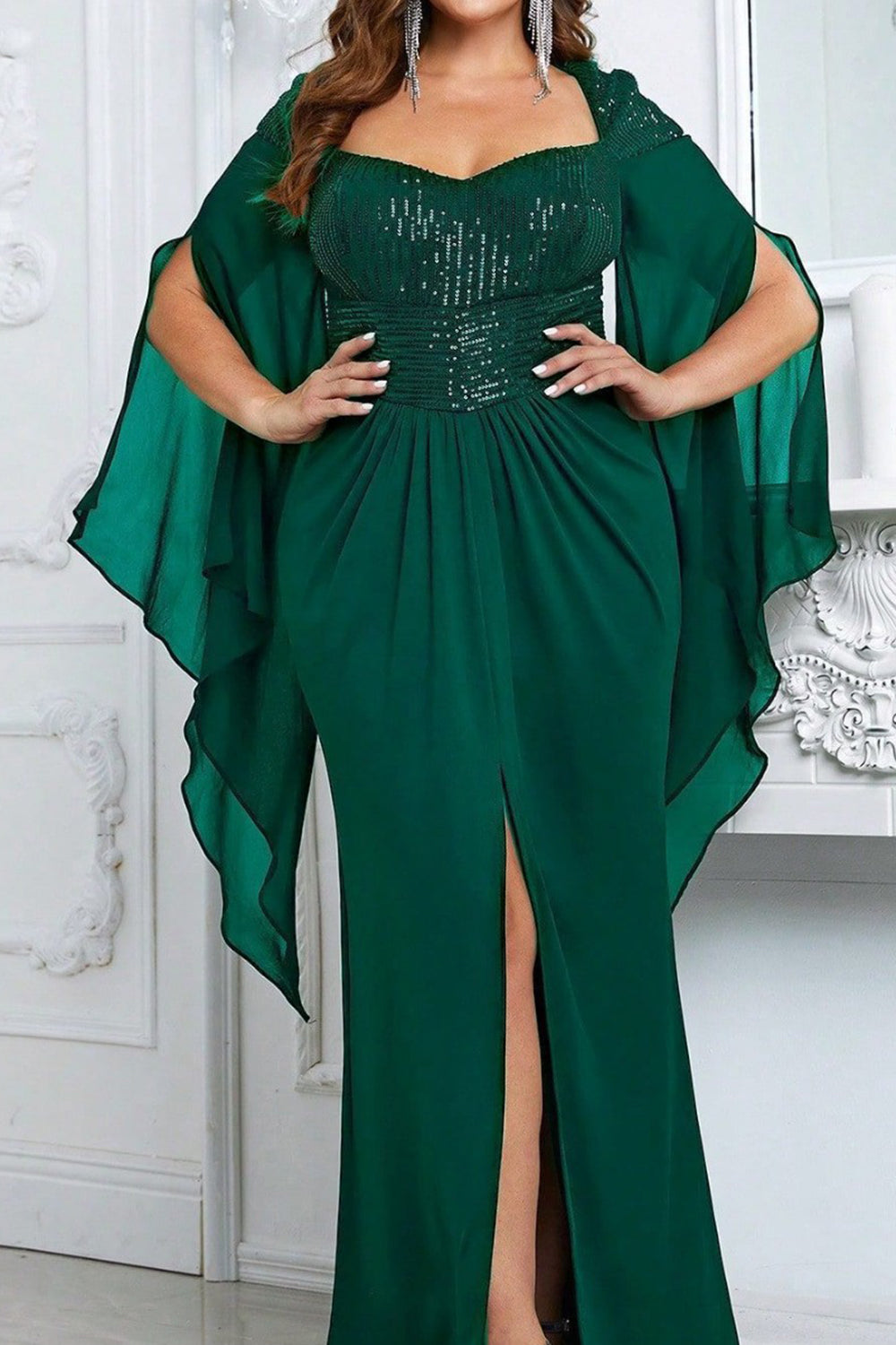 Sparkly Black Mermaid Long Mother of the Bride Dresswith Slit