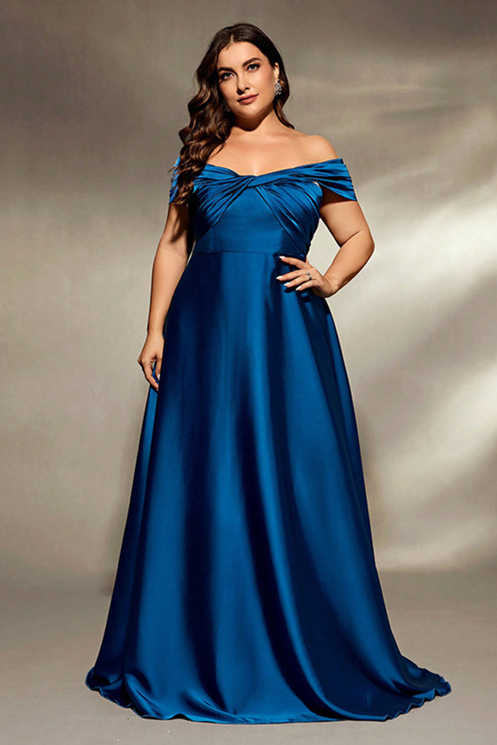 Ink Blue Satin A Line Long Mother of the Bride Dress