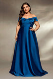 Ink Blue Satin A Line Long Mother of the Bride Dress