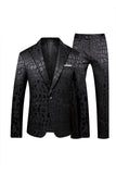Black Jacquard Peak Lapel One Button 2 Piece Men's Suit