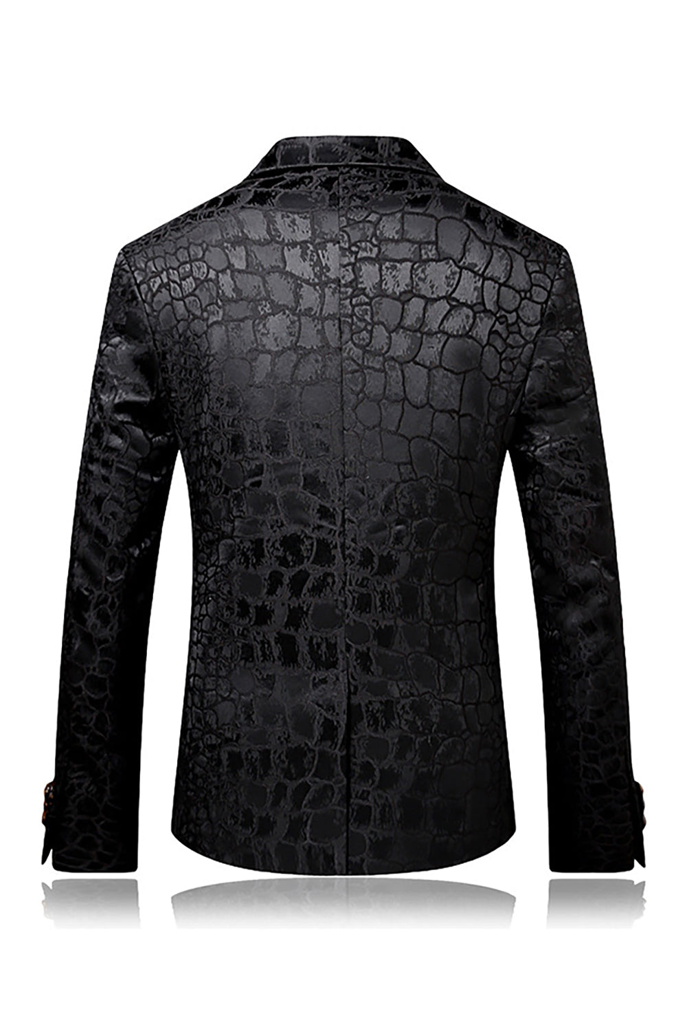 Black Jacquard Peak Lapel One Button 2 Piece Men's Suit