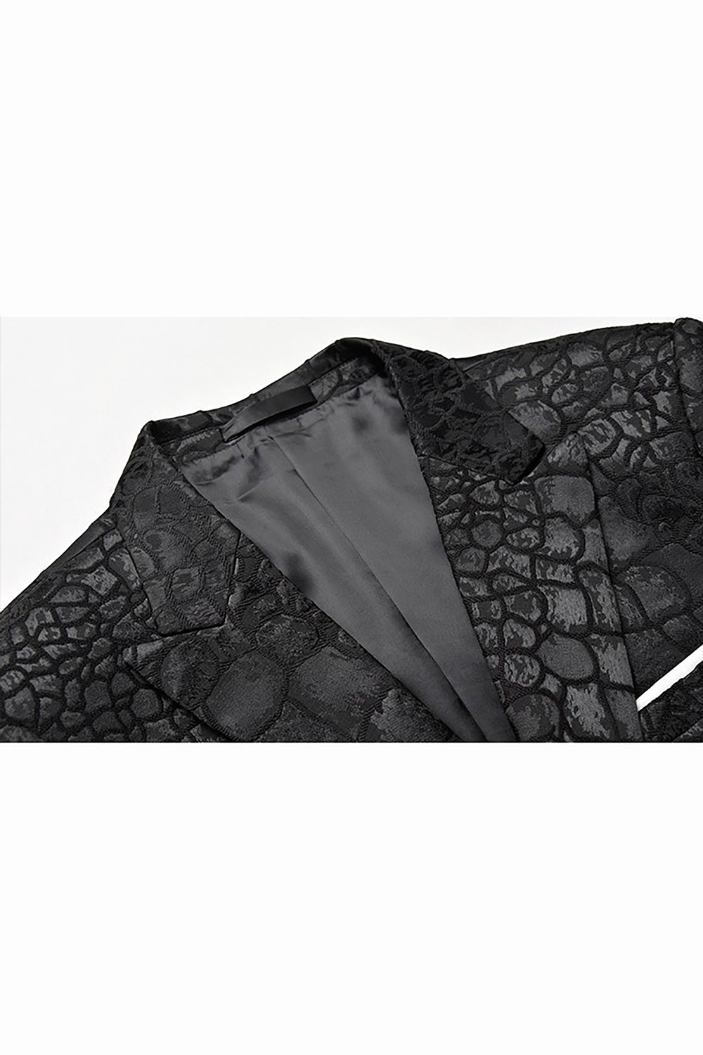 Black Jacquard Peak Lapel One Button 2 Piece Men's Suit