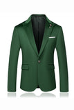 Green Peak Lapel Slim Fit One Button Men's Blazer