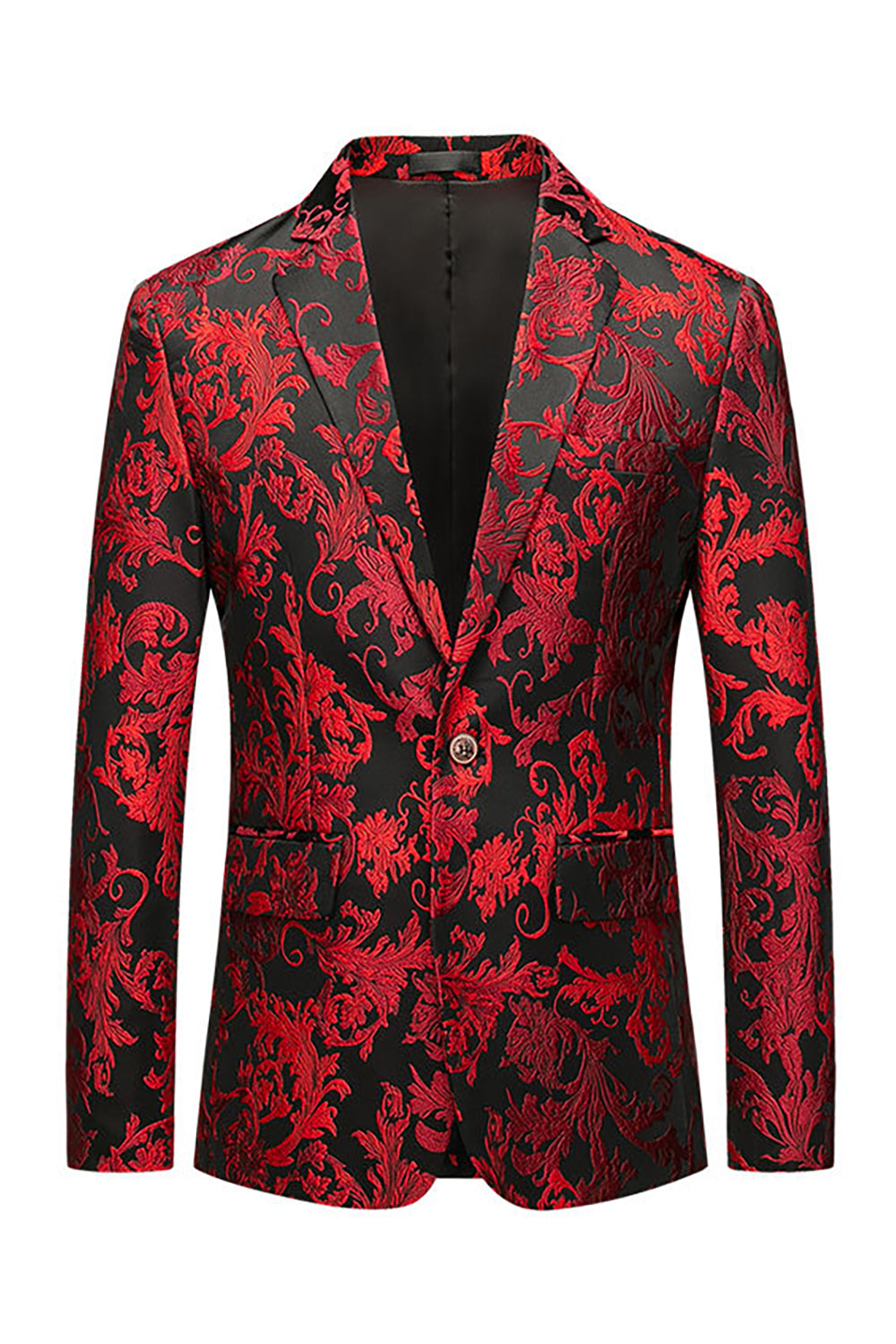 Red Floral Notched Lapel Slim Fit Men's Blazer