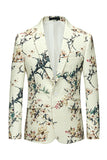 Ivory Floral Slim Fit One Button Notched Lapel Men's Wedding Blazer