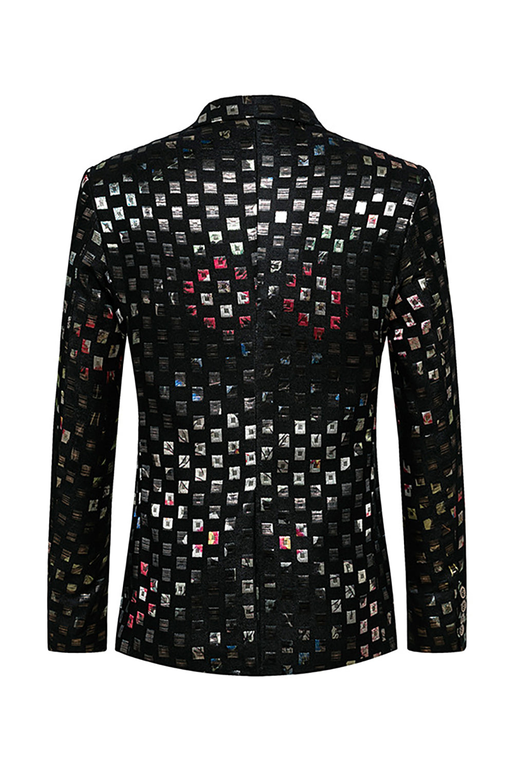 Sparkly Plaid Notched Lapel One Button Men's Blazer