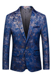 Men's Blue Printed Notched Lapel Prom Blazer