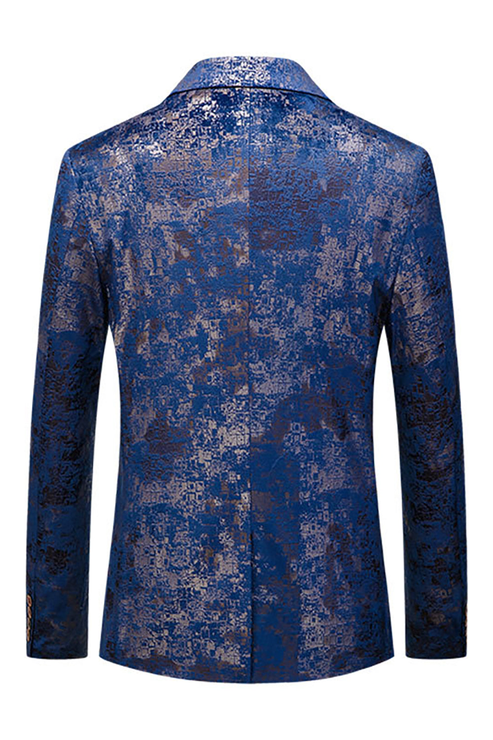 Men's Blue Printed Notched Lapel Prom Blazer