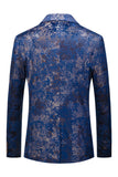 Men's Blue Printed Notched Lapel Prom Blazer