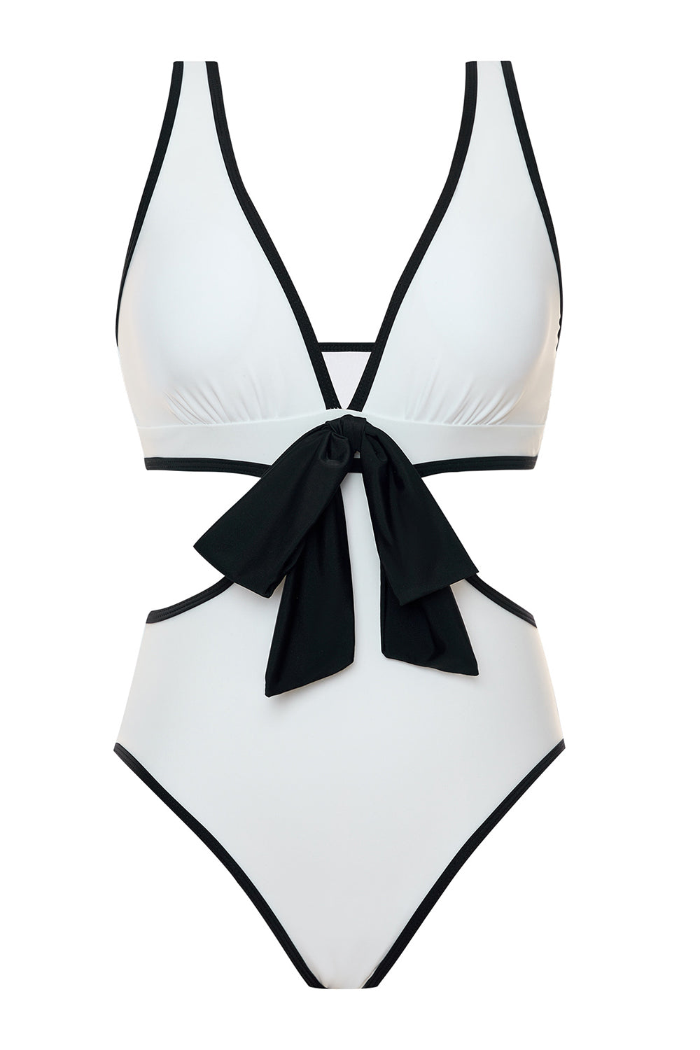 White Cut Out One-Piece Swimsuit with Bow