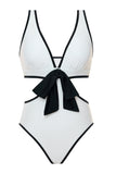 White Cut Out One-Piece Swimsuit with Bow