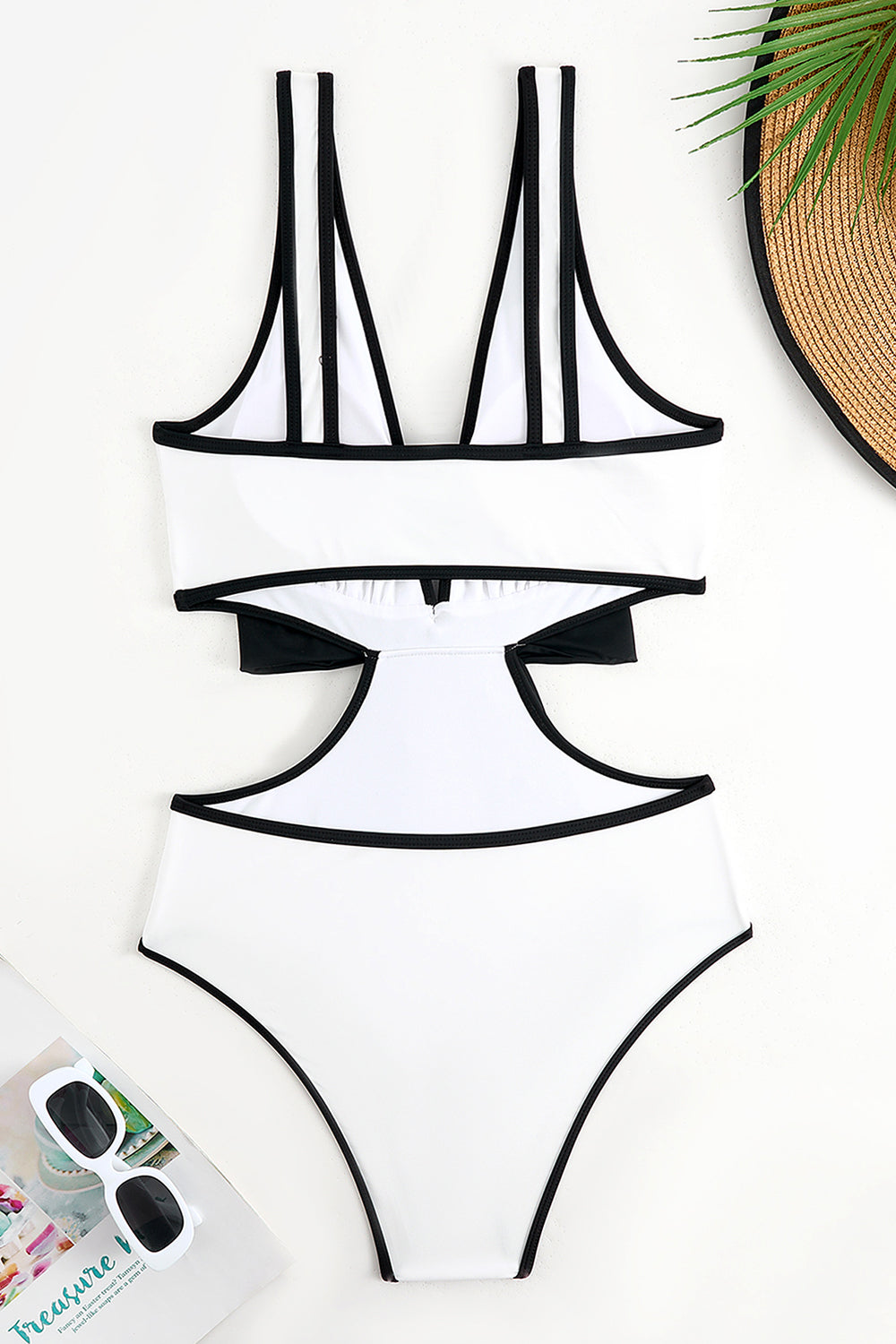 White Cut Out One-Piece Swimsuit with Bow