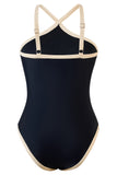 Black One-Piece Swimsuit with Nude Contrast Trim