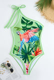 Green Tropical Print One Shoulder Swimsuit