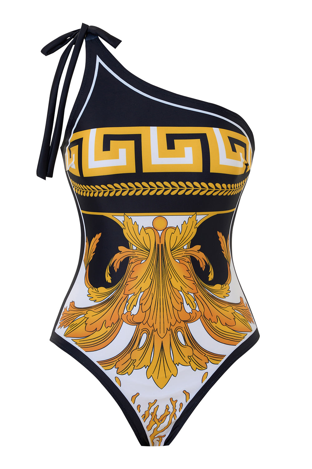 Print One Shoulder Golden Swimsuit