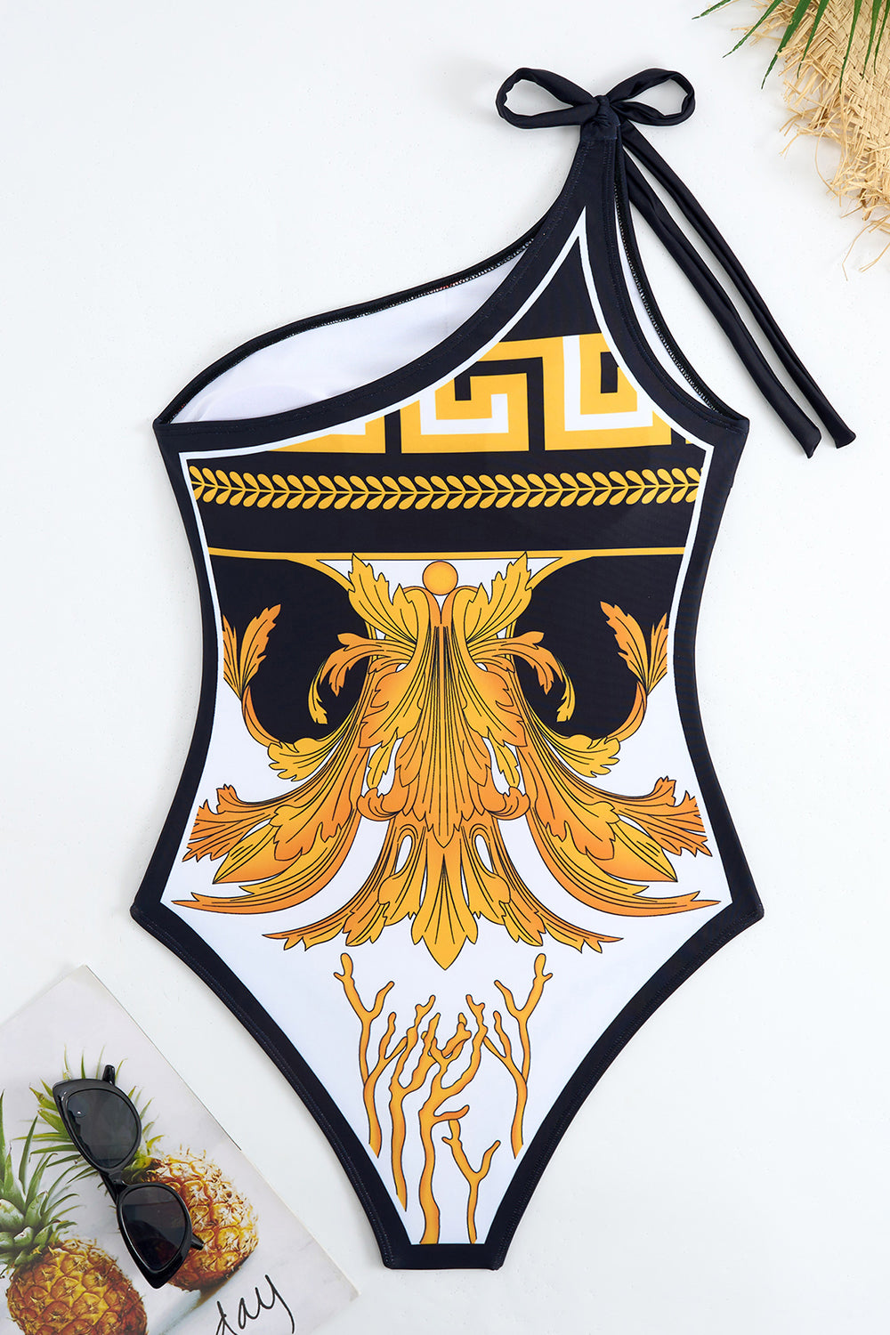 Print One Shoulder Golden Swimsuit