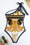 Print One Shoulder Golden Swimsuit