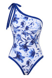 Blue Print One Shoulder Swimwear