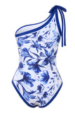 Blue Print One Shoulder Swimwear