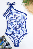 Blue Print One Shoulder Swimwear