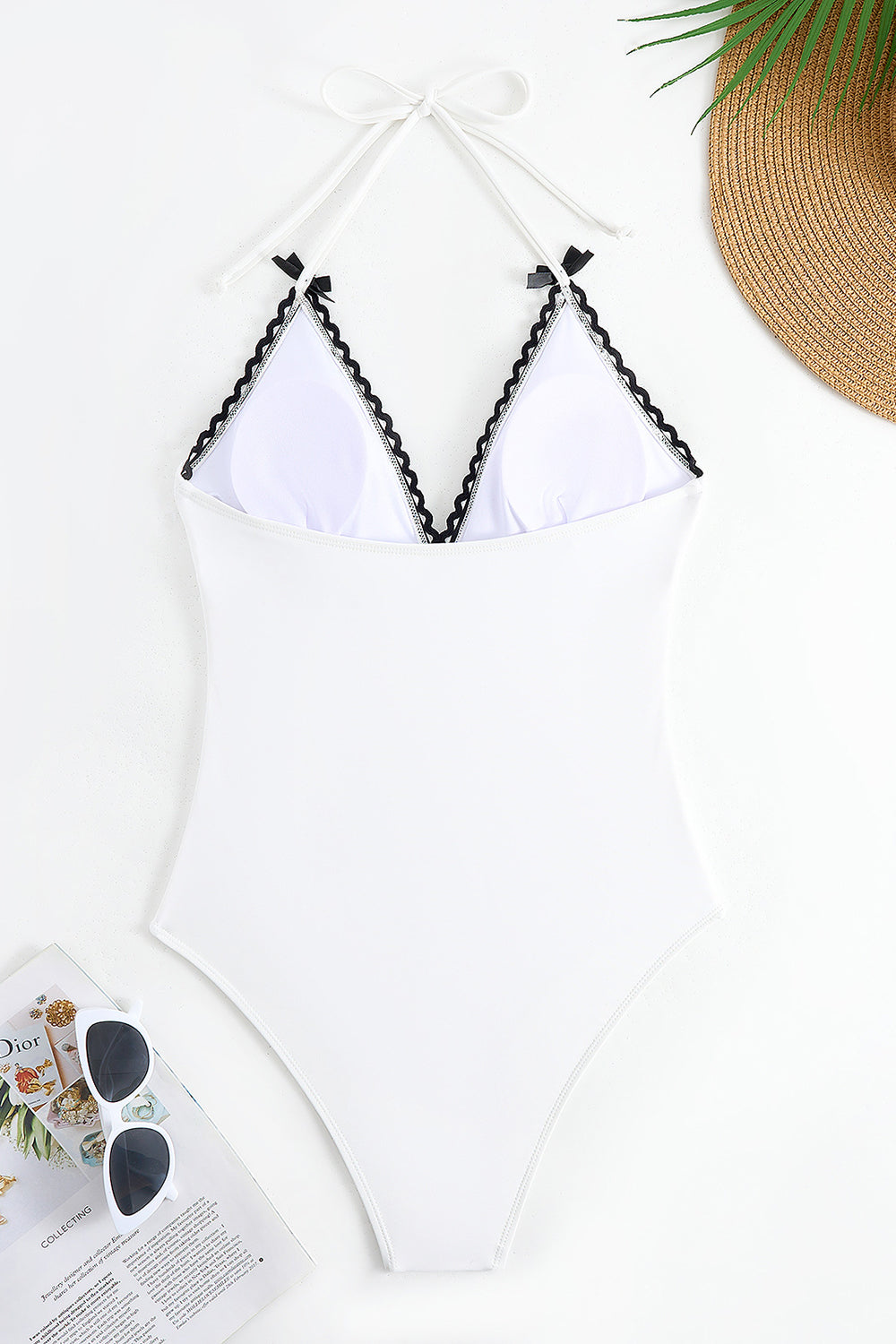 Halter Black One Piece Swimsuit with Cover Up