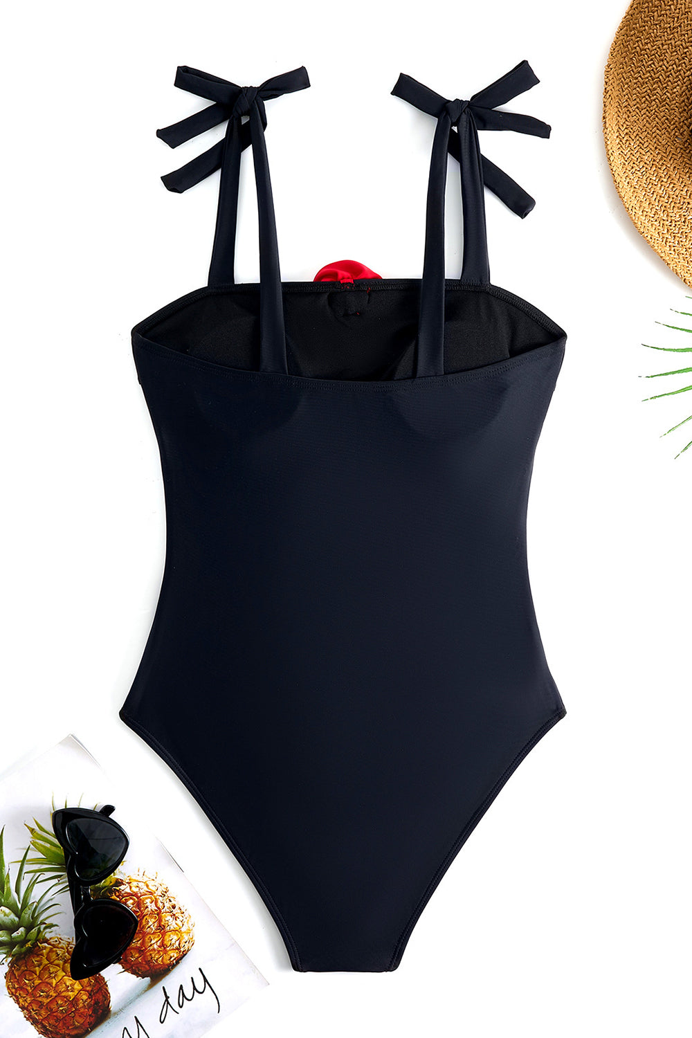 Black 3D Flower One Piece Swimsuit with Cover Up