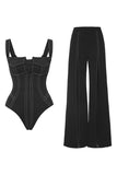 Black Sleeveless One Piece Swimwear with Pants