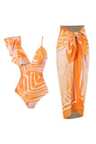 Halter One Piece Orange Printed Swimwear