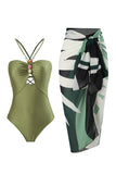 Dusty Green One Piece Cut Out Beach Swimwear