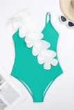 Black White One Piece V Neck Beach Swimwear with 3D Flowers