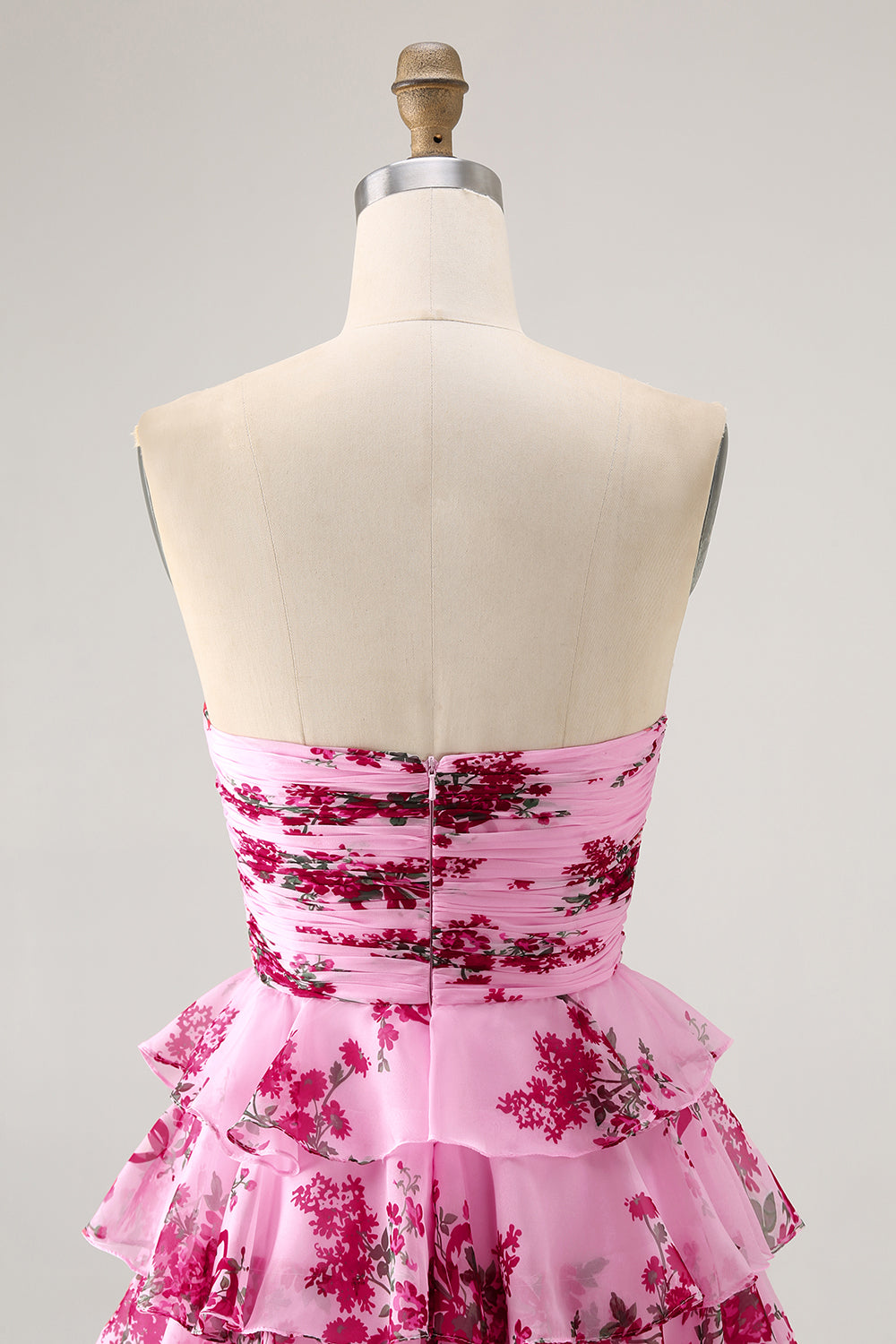 Blue Flower A-Line Strapless Front Bow Tiered  Mini Homecoming Dress