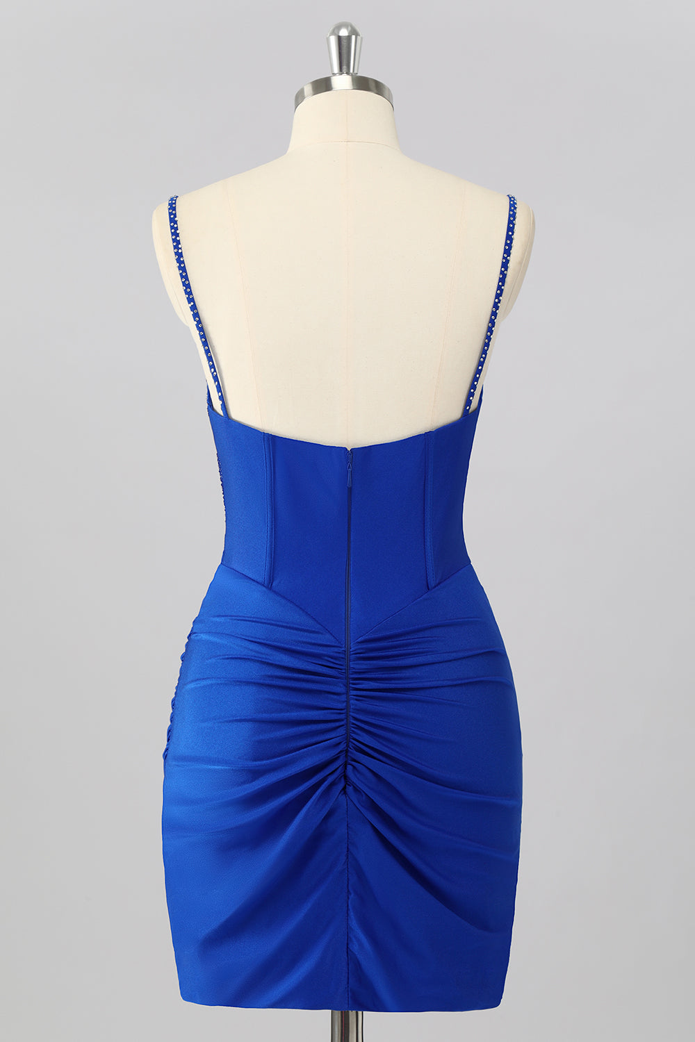 Royal Blue Bodycon Corset Ruched Mini Homecoming Dress with Beading