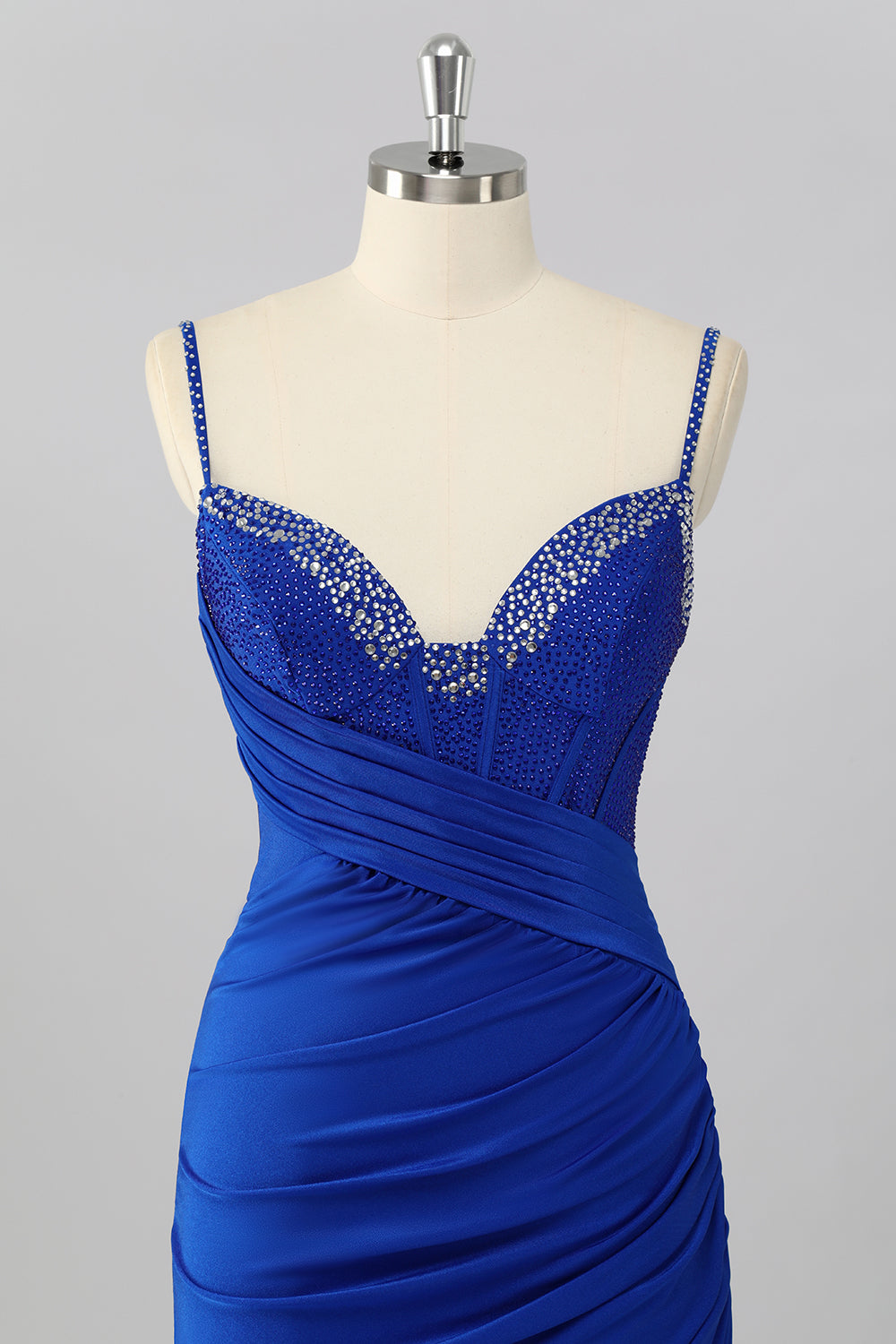 Royal Blue Bodycon Corset Ruched Mini Homecoming Dress with Beading