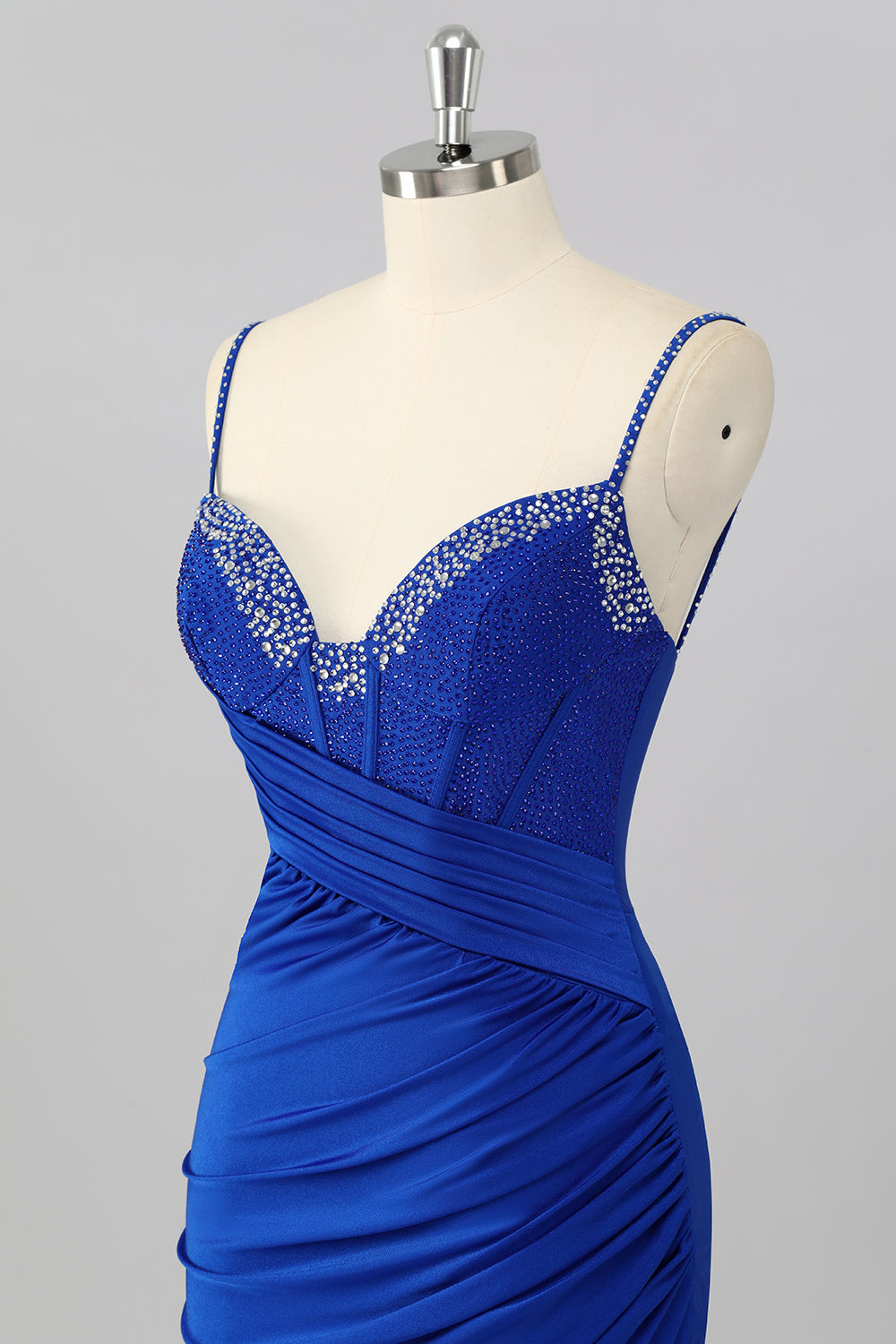 Royal Blue Bodycon Corset Ruched Mini Homecoming Dress with Beading