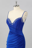 Royal Blue Bodycon Corset Ruched Mini Homecoming Dress with Beading