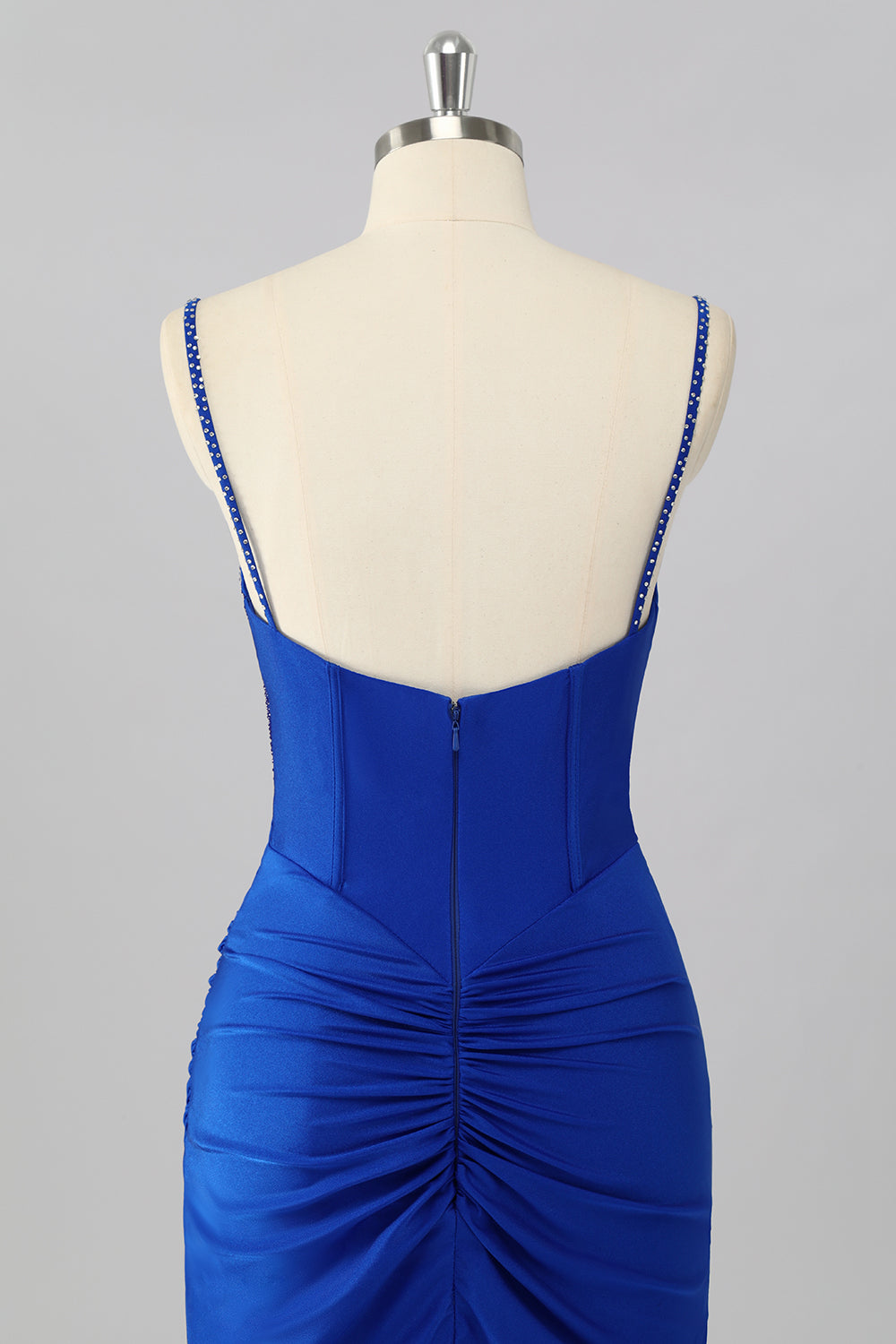 Royal Blue Bodycon Corset Ruched Mini Homecoming Dress with Beading