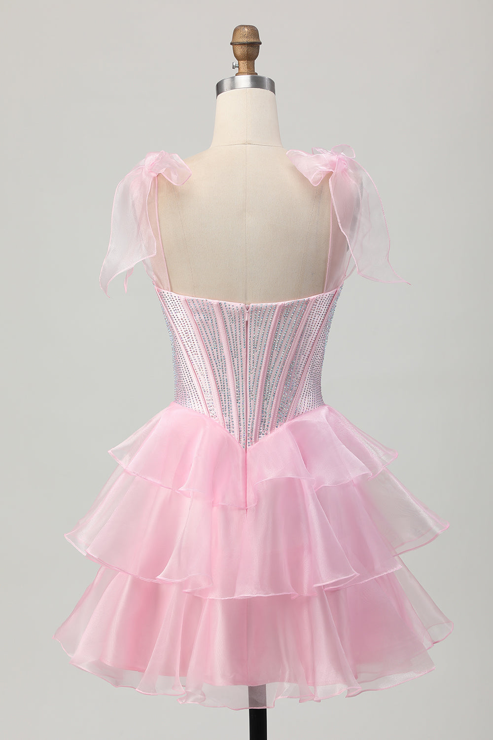 Sparkly Pink Off The Shoulder Corset A Line Tiered Homecoming Dress