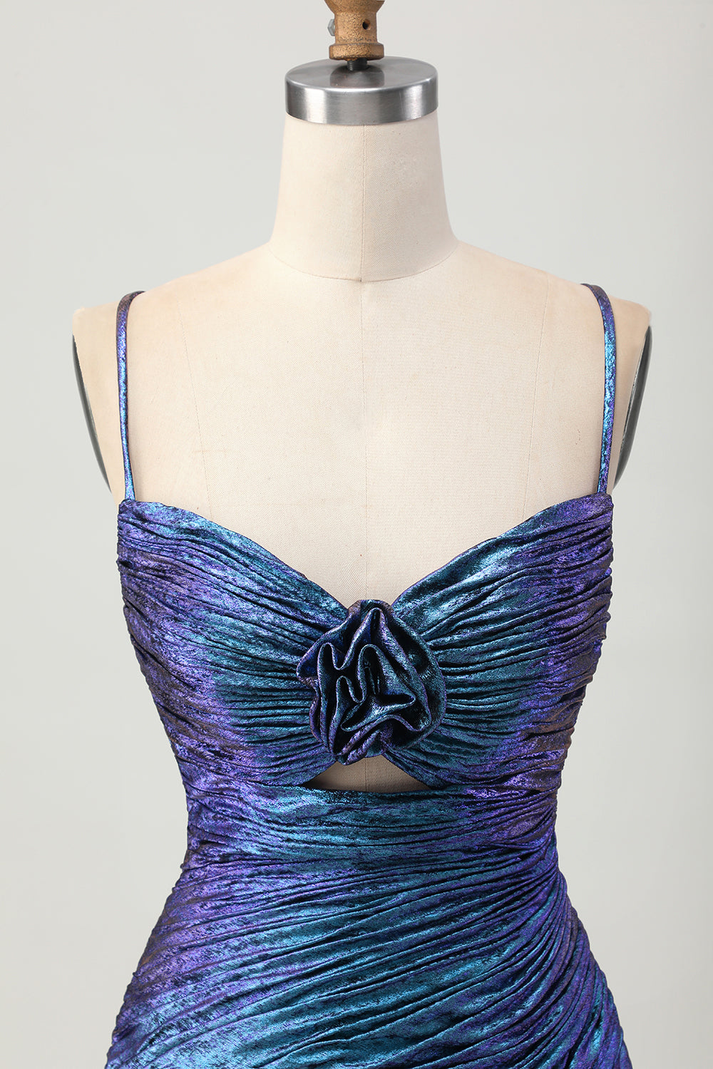 Metallic Blue Purple Bodycon Cut Out Ruffled Homecoming Dress