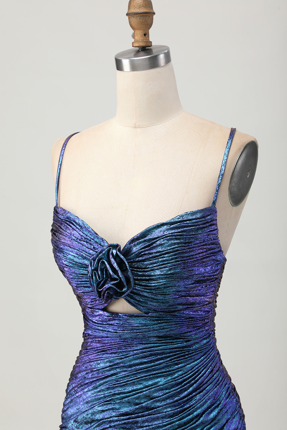 Metallic Blue Purple Bodycon Cut Out Ruffled Homecoming Dress