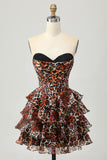 Khaki Leopard A-line Sweetheart Tiered Corset Short Homecoming Dress