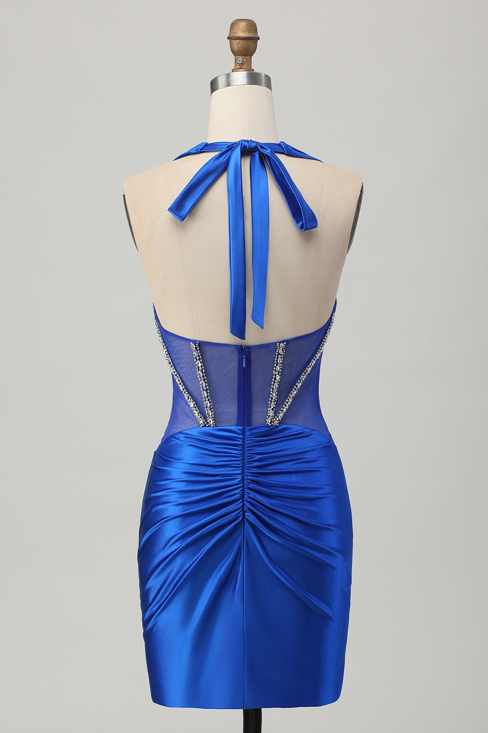 Fuchsia Bodycon Halter Satin Homecoming Dress with Rhinestones
