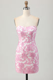 Pink Floral Off the Shoulder Homecoming Dress with Detachable Sleeves