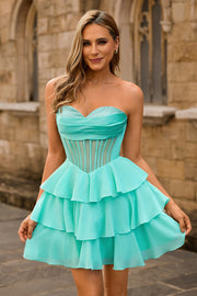 Strapless Corset A Line Green Homecoming Dress with Beading