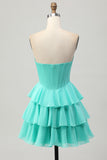 Strapless Corset A Line Green Homecoming Dress with Beading