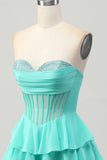 Green A Line Sweetheart Corset Homecoming Dress with Beading