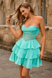 Strapless Corset A Line Green Homecoming Dress with Beading