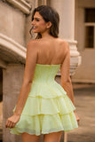 Yellow A-Line Strapless Tiered Corset Homecoming Dress with Beading